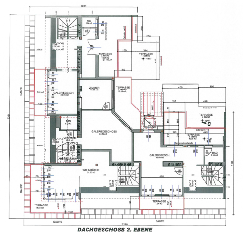 Gesamtplan Dachausbauten untere Ebene